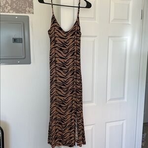 Reformation crimini Rajah tiger print Black and Tan Patterned midi Dress